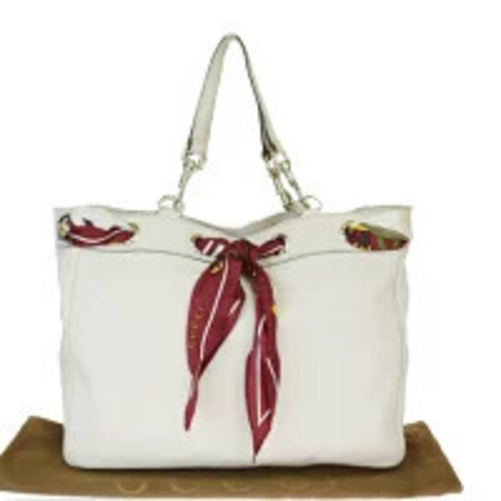 Gucci Shoulder Bag Tote Scarf Ivory White Leather